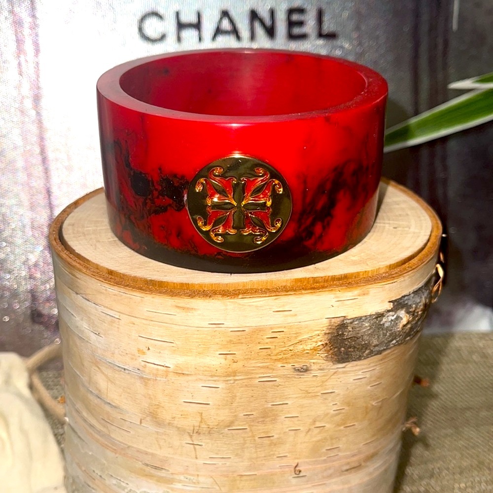 Rustic cuff bracelet bangle red black gold vintage - Picture 2 of 5